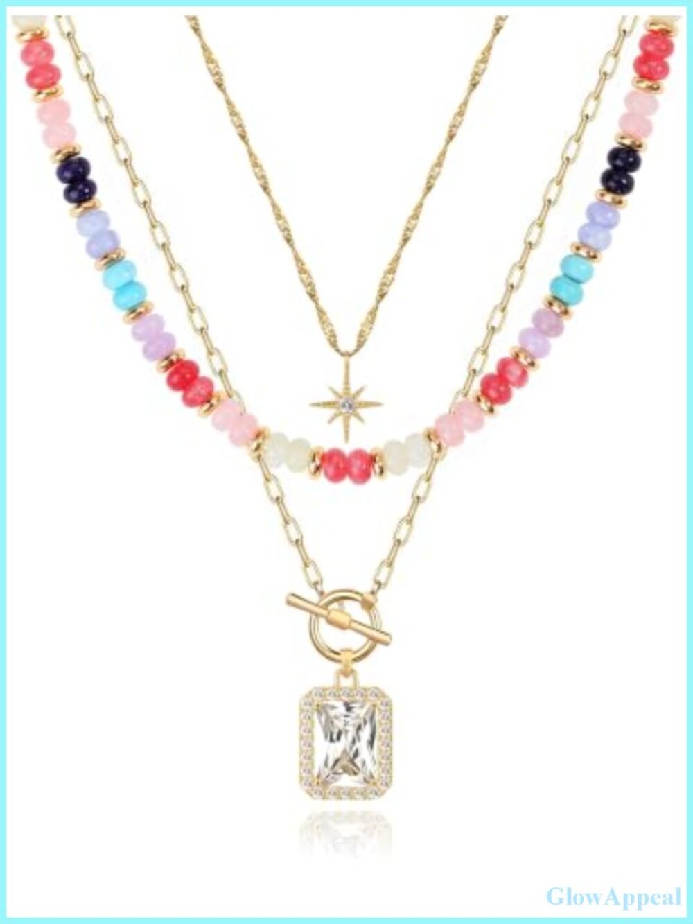 Layered Necklace Set 14K Gold Plated Brass Cubic Zirconia Pendant